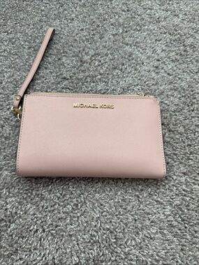 Michael Kors Pink Leather Wristlet with Gold Logo